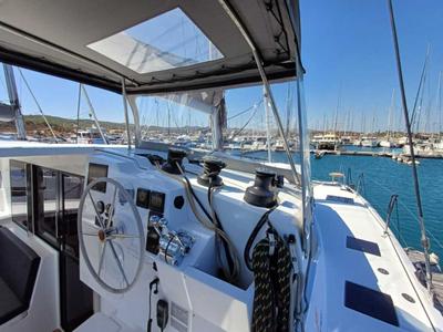 Cockpit of My Tim, a Fountaine Pajot Isla 40 catamaran at Municipal Unit of Rhodes, Greece