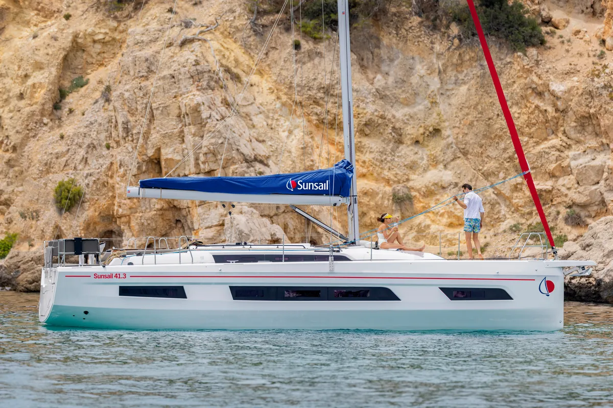 Exterior view of Sunsail 41.3 Premium Plus, a Dufour 41 sailboat at Municipal Unit of Lefkada, Greece