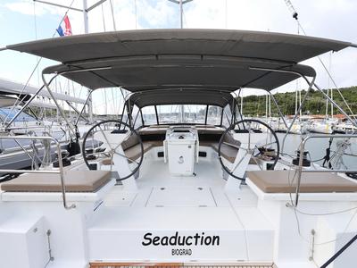 Cockpit of Seaduction, a Beneteau Oceanis 51.1 sailboat at Grad Trogir, Croatia
