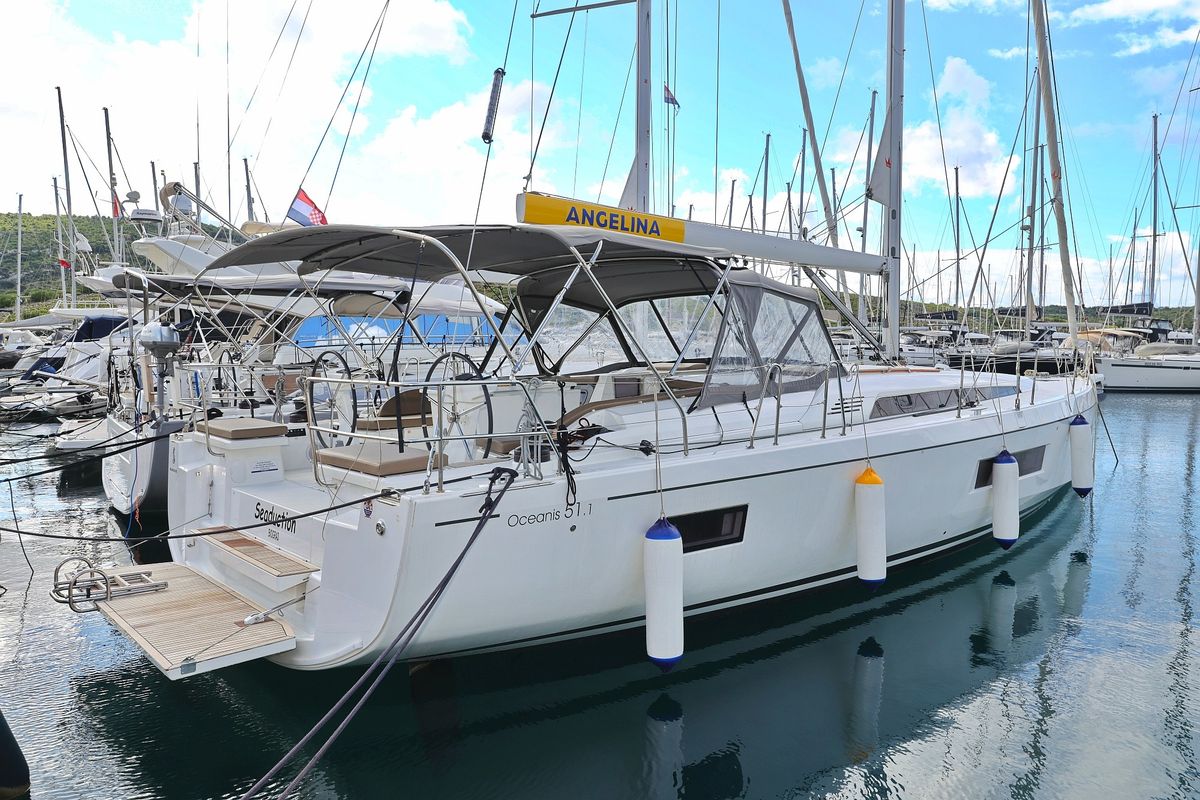 Exterior view of Seaduction, a Beneteau Oceanis 51.1 sailboat at Grad Trogir, Croatia