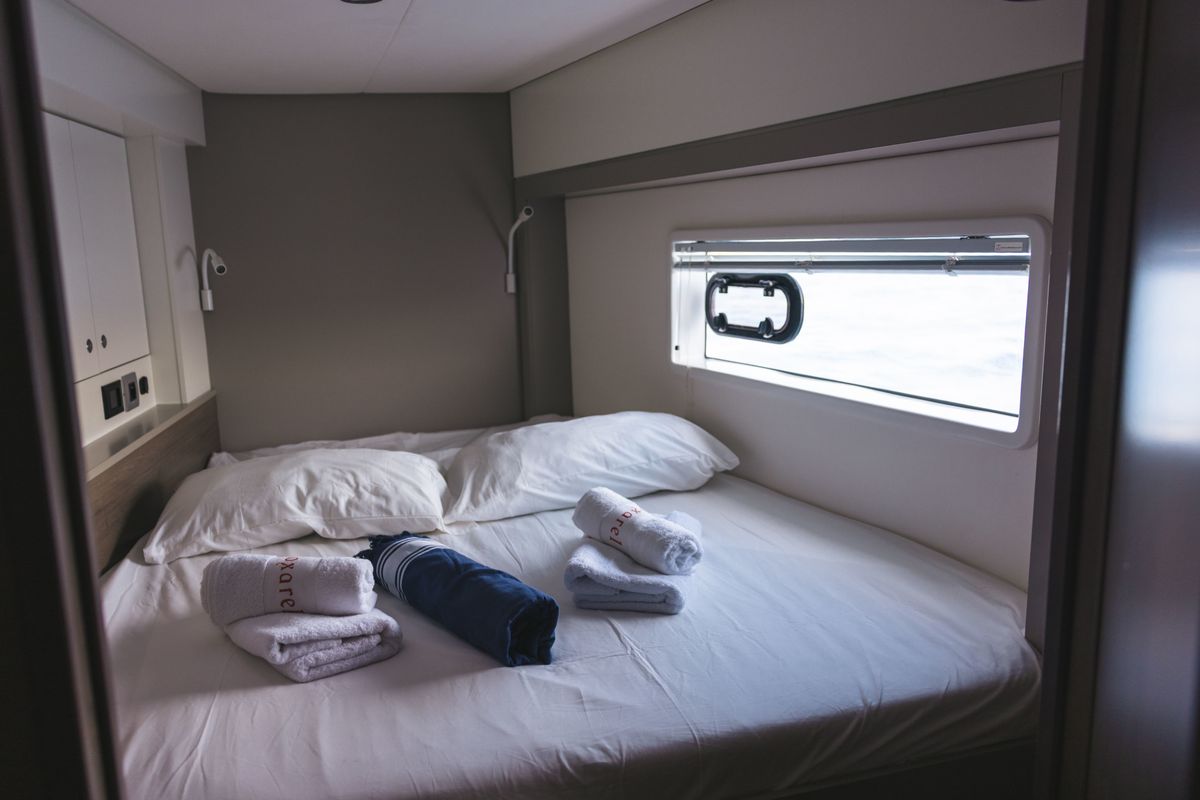 Cabin on Loxarel, a Bali 4.2 catamaran at Ibiza, Spain