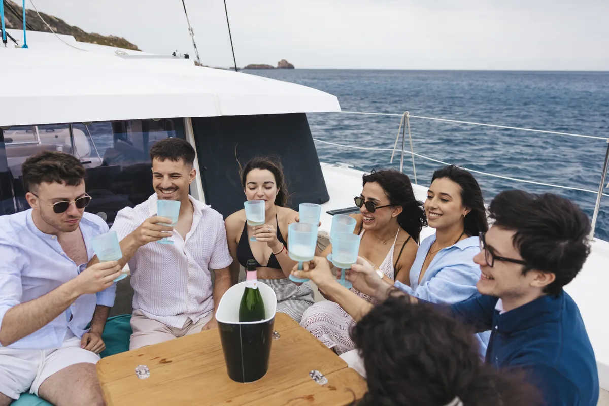 Deck of Loxarel, a Bali 4.2 catamaran at Ibiza, Spain