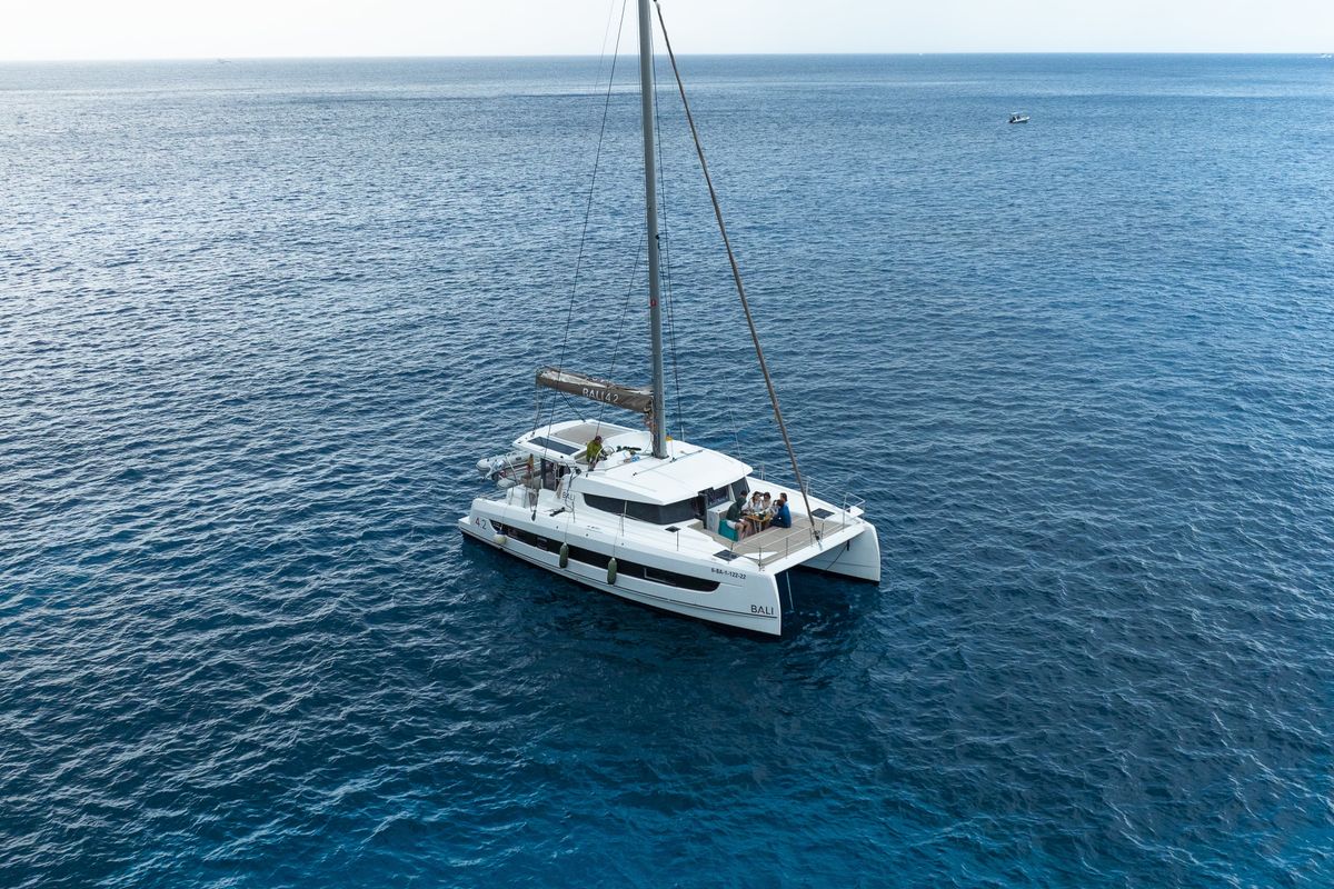 Exterior view of Loxarel, a Bali 4.2 catamaran at Ibiza, Spain