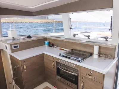 Galley of Loxarel, a Bali 4.2 catamaran at Ibiza, Spain