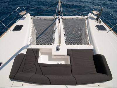 Deck of ANNIE, a Lagoon 450 Fly catamaran at Athens, Greece