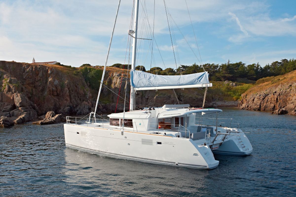 Exterior view of ANNIE, a Lagoon 450 Fly catamaran at Athens, Greece