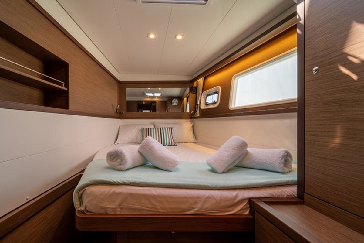 Cabin on ANNIE, a Lagoon 450 Fly catamaran at Athens, Greece
