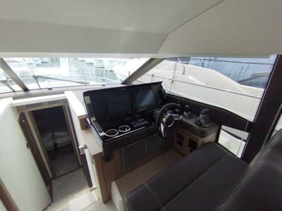 Cockpit of Baby Indy, a Jeanneau Prestige 520 Flybridge yacht at Split, Croatia