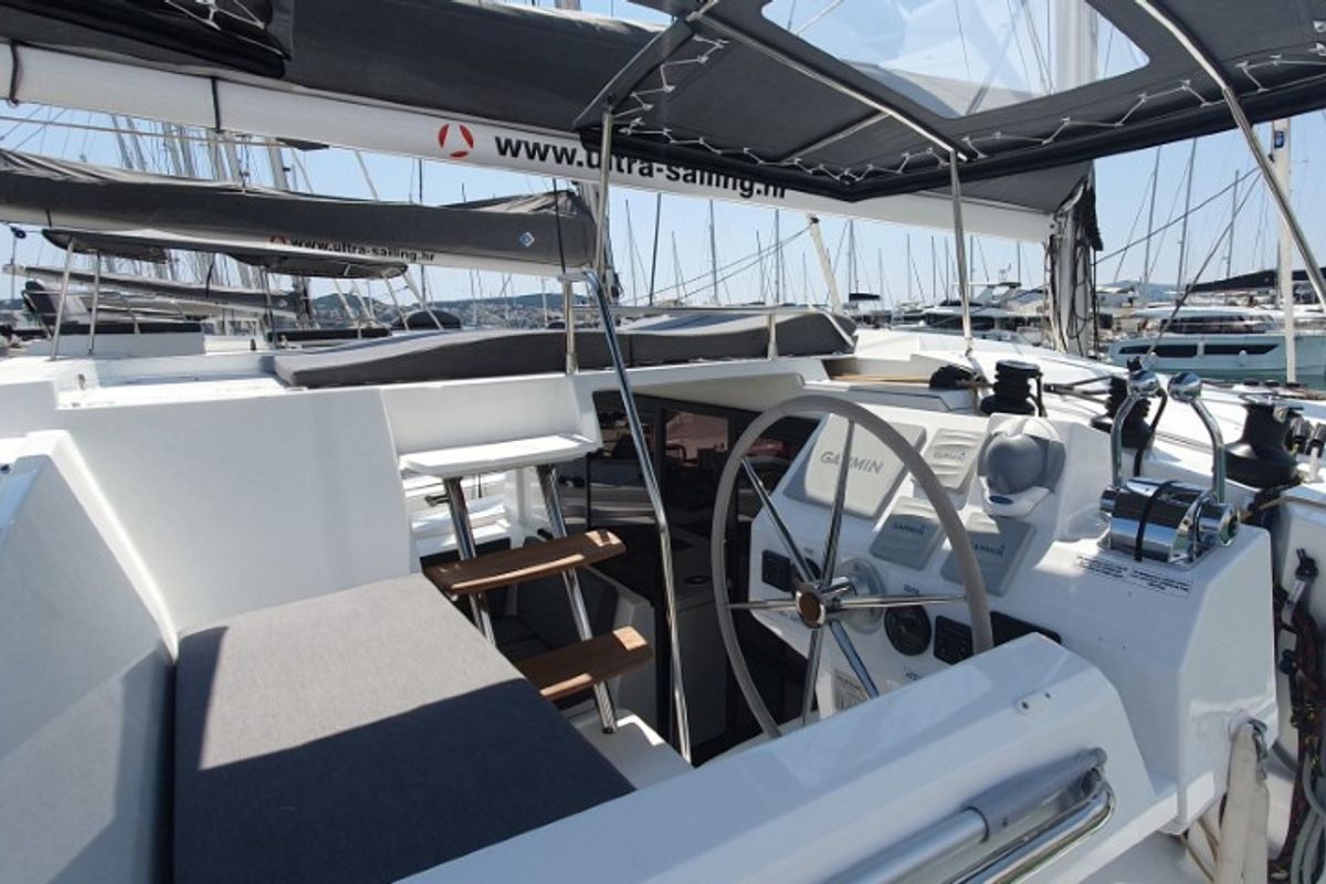 Cockpit of Crazy Diamond, a Fountaine Pajot Astrea 42 catamaran at Seget Donji, Croatia