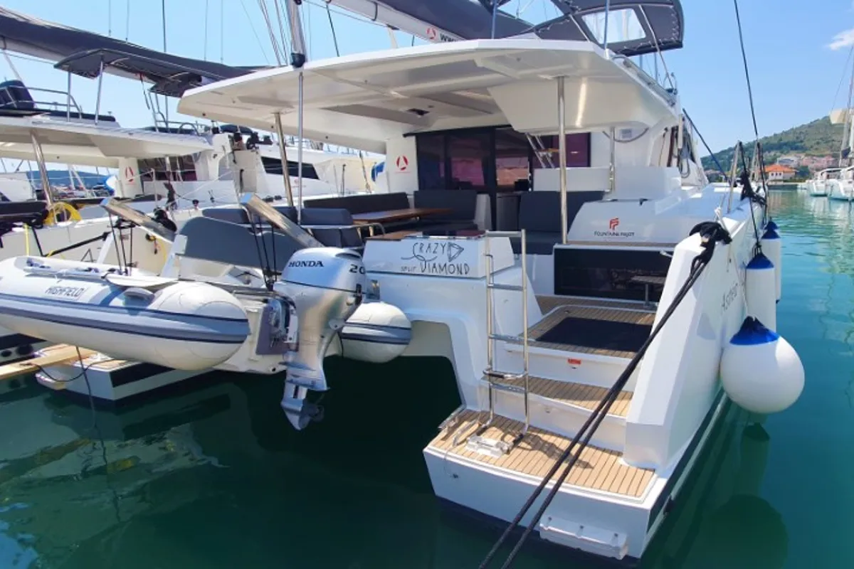 Exterior view of Crazy Diamond, a Fountaine Pajot Astrea 42 catamaran at Seget Donji, Croatia