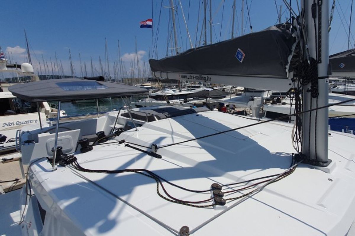 Deck of Crazy Diamond, a Fountaine Pajot Astrea 42 catamaran at Seget Donji, Croatia