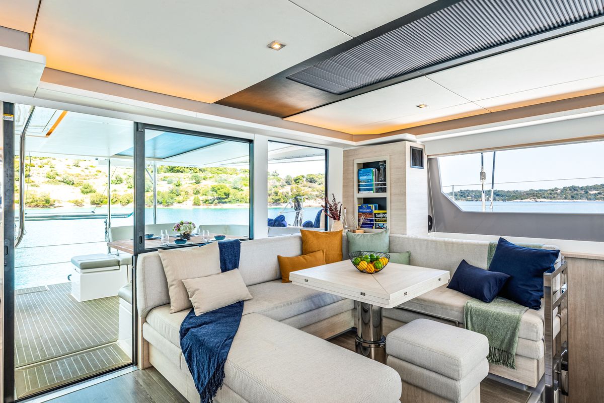 Salon of WINDSEA, a Leopard 50 catamaran at Gouvia, Greece