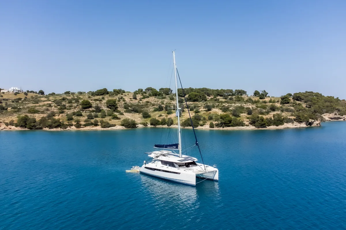 Exterior view of WINDSEA, a Leopard 50 catamaran at Gouvia, Greece