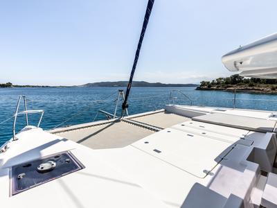 Deck of WINDSEA, a Leopard 50 catamaran at Gouvia, Greece