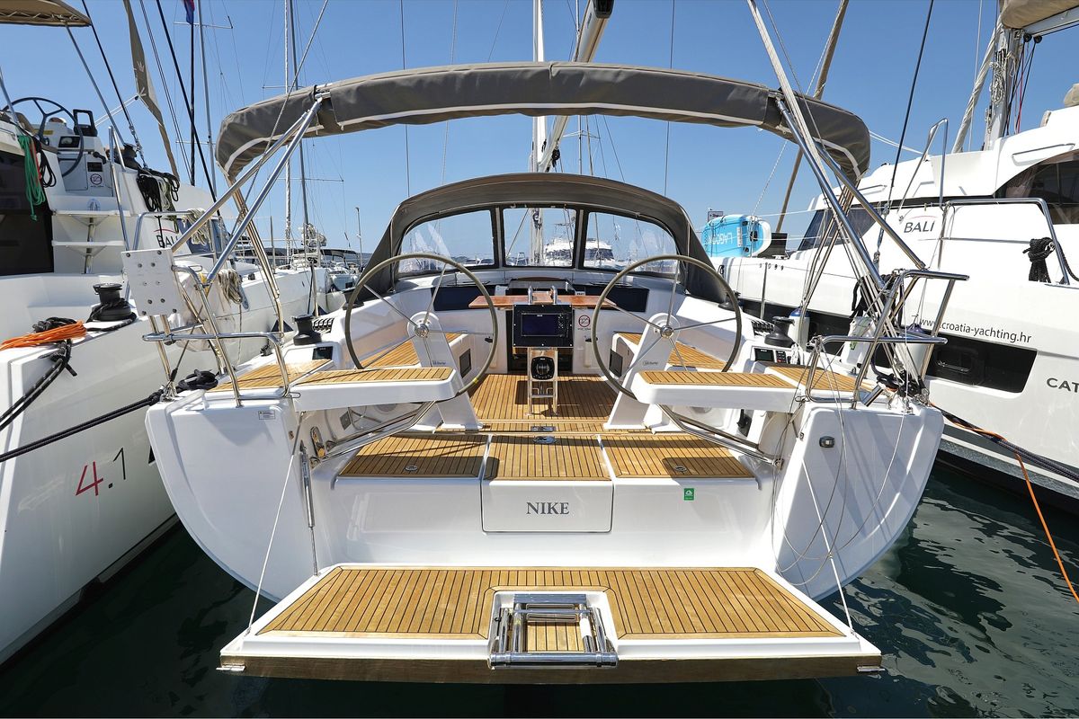 Exterior view of NIKE, a Hanse Yachts Hanse 418 sailboat at Novi Vinodolski, Croatia