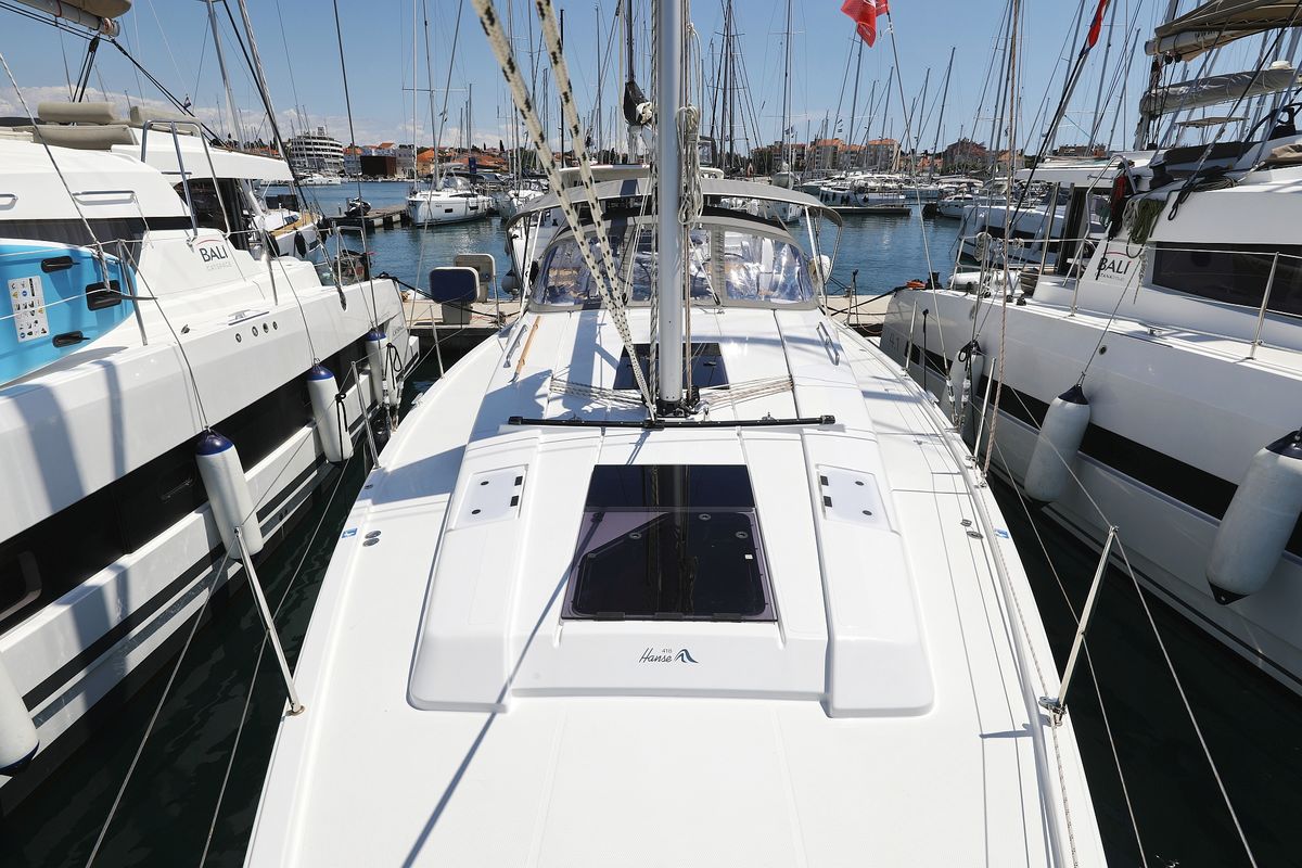 Exterior view of NIKE, a Hanse Yachts Hanse 418 sailboat at Novi Vinodolski, Croatia