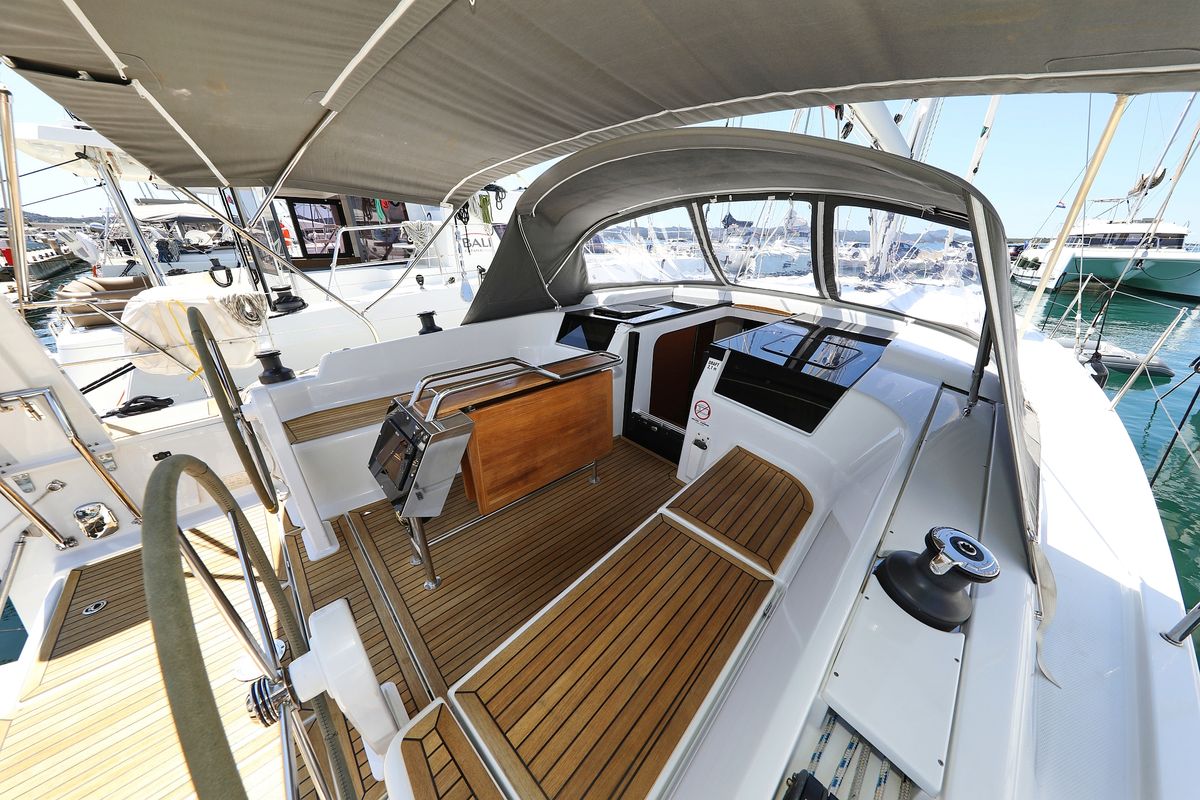 Cockpit of NIKE, a Hanse Yachts Hanse 418 sailboat at Novi Vinodolski, Croatia