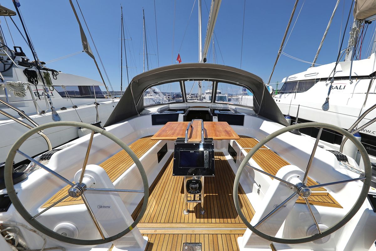 Cockpit of NIKE, a Hanse Yachts Hanse 418 sailboat at Novi Vinodolski, Croatia