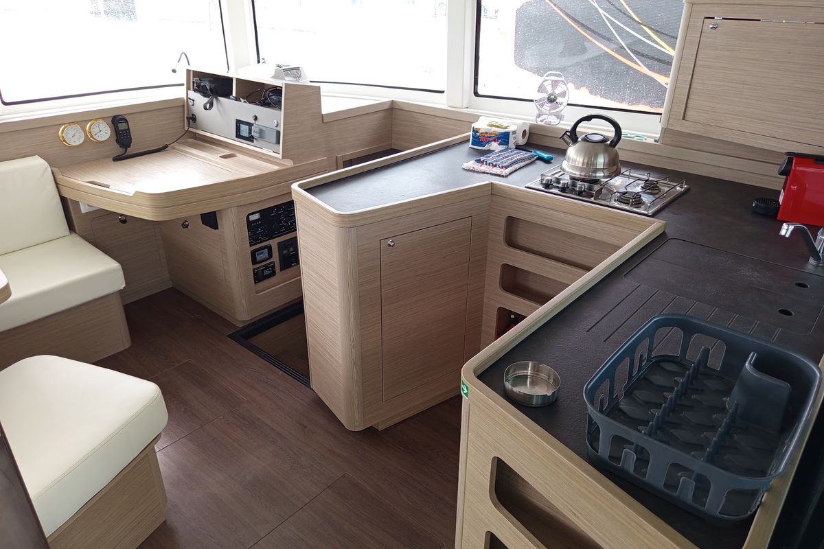 Galley of Zahira, a Lagoon 42 catamaran at Municipal Unit of Lefkada, Greece