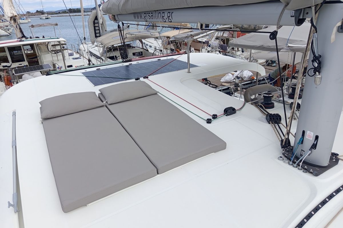 Deck of Zahira, a Lagoon 42 catamaran at Municipal Unit of Lefkada, Greece