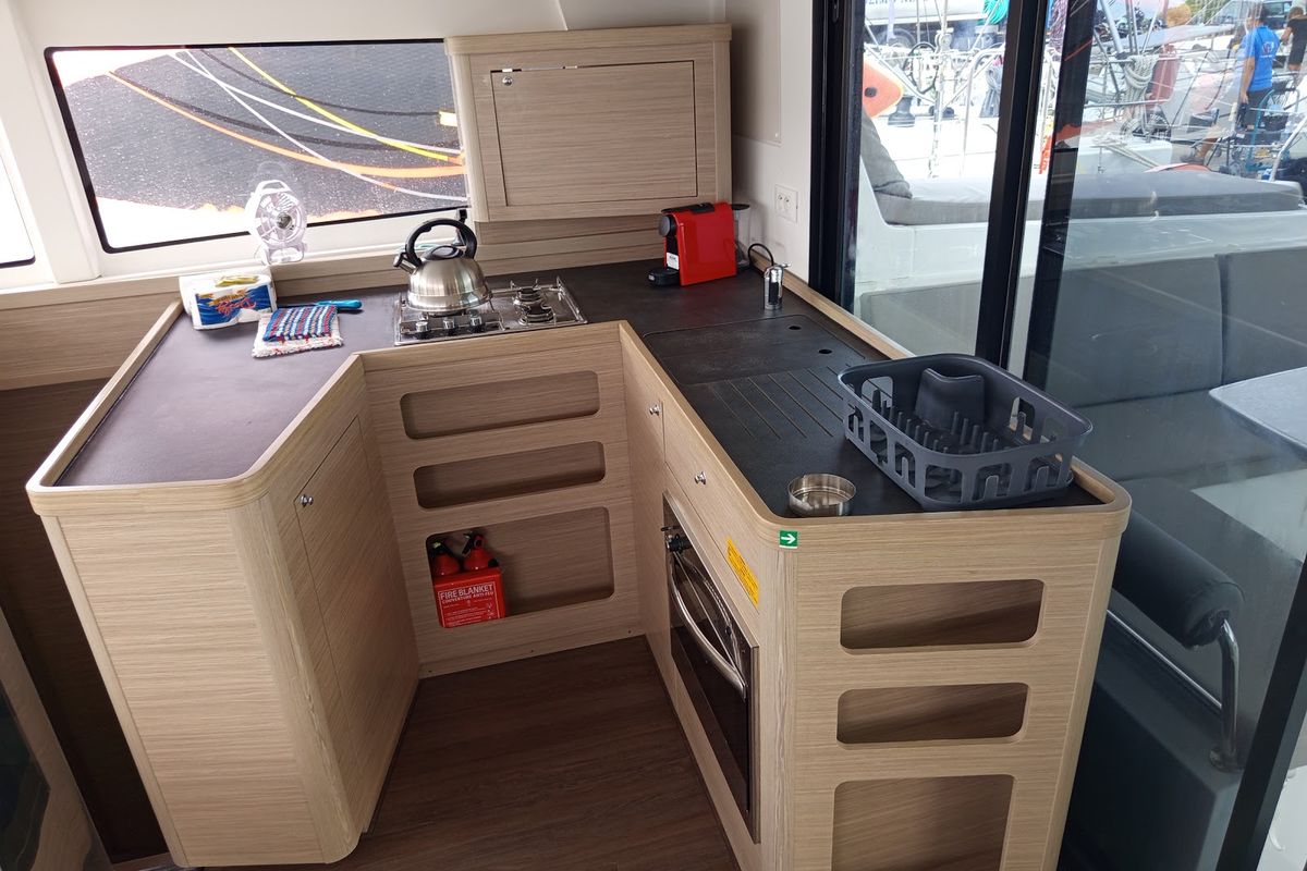 Galley of Zahira, a Lagoon 42 catamaran at Municipal Unit of Lefkada, Greece