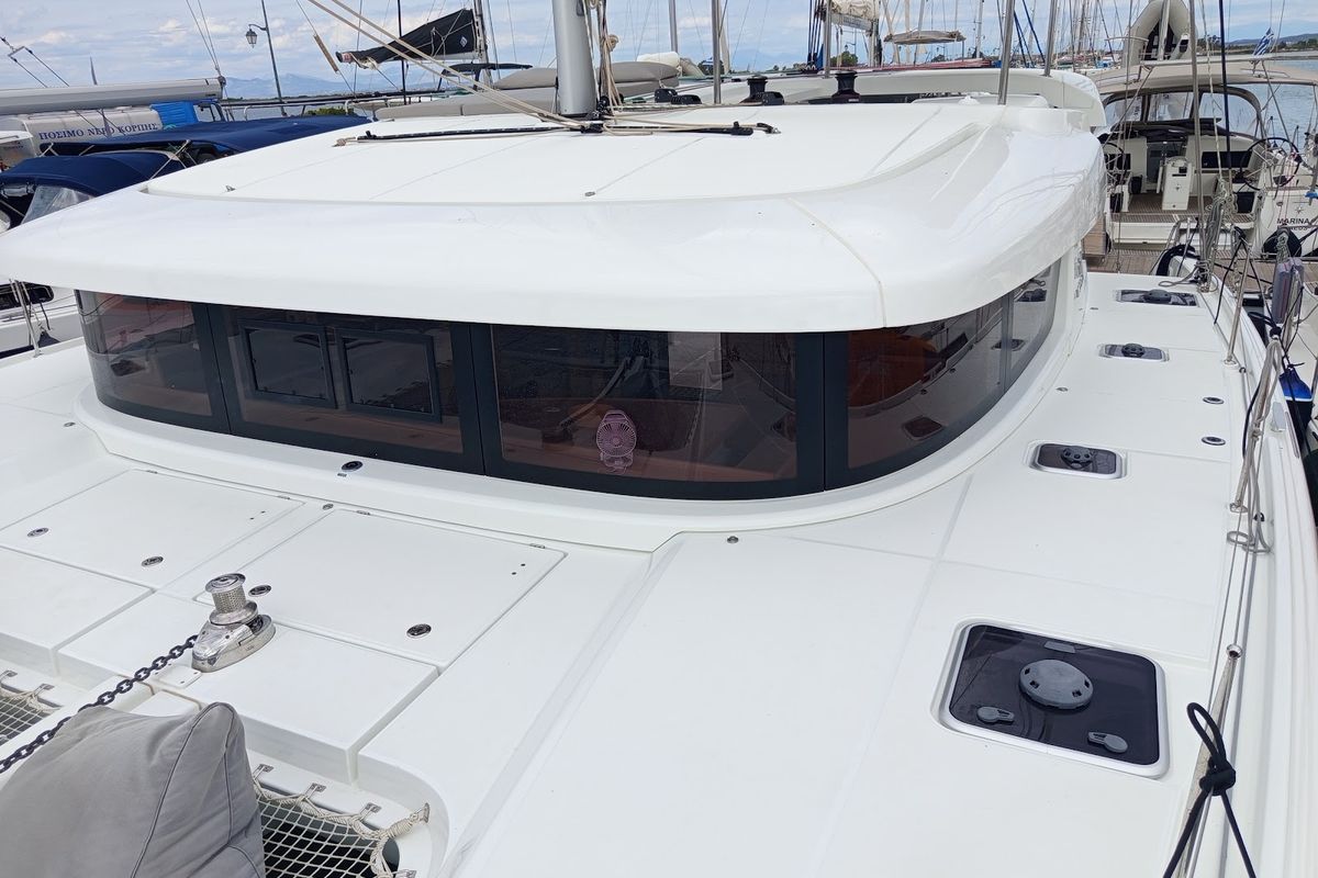 Deck of Zahira, a Lagoon 42 catamaran at Municipal Unit of Lefkada, Greece
