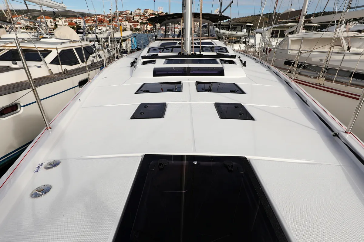 Deck of Moonlight, a Dufour 56 Exclusive sailboat at Grad Trogir, Croatia