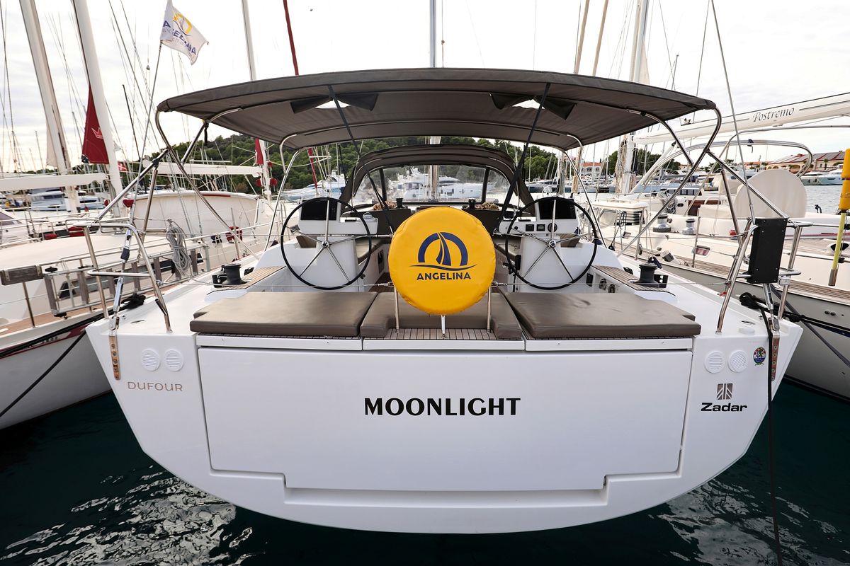 Cockpit of Moonlight, a Dufour 56 Exclusive sailboat at Grad Trogir, Croatia