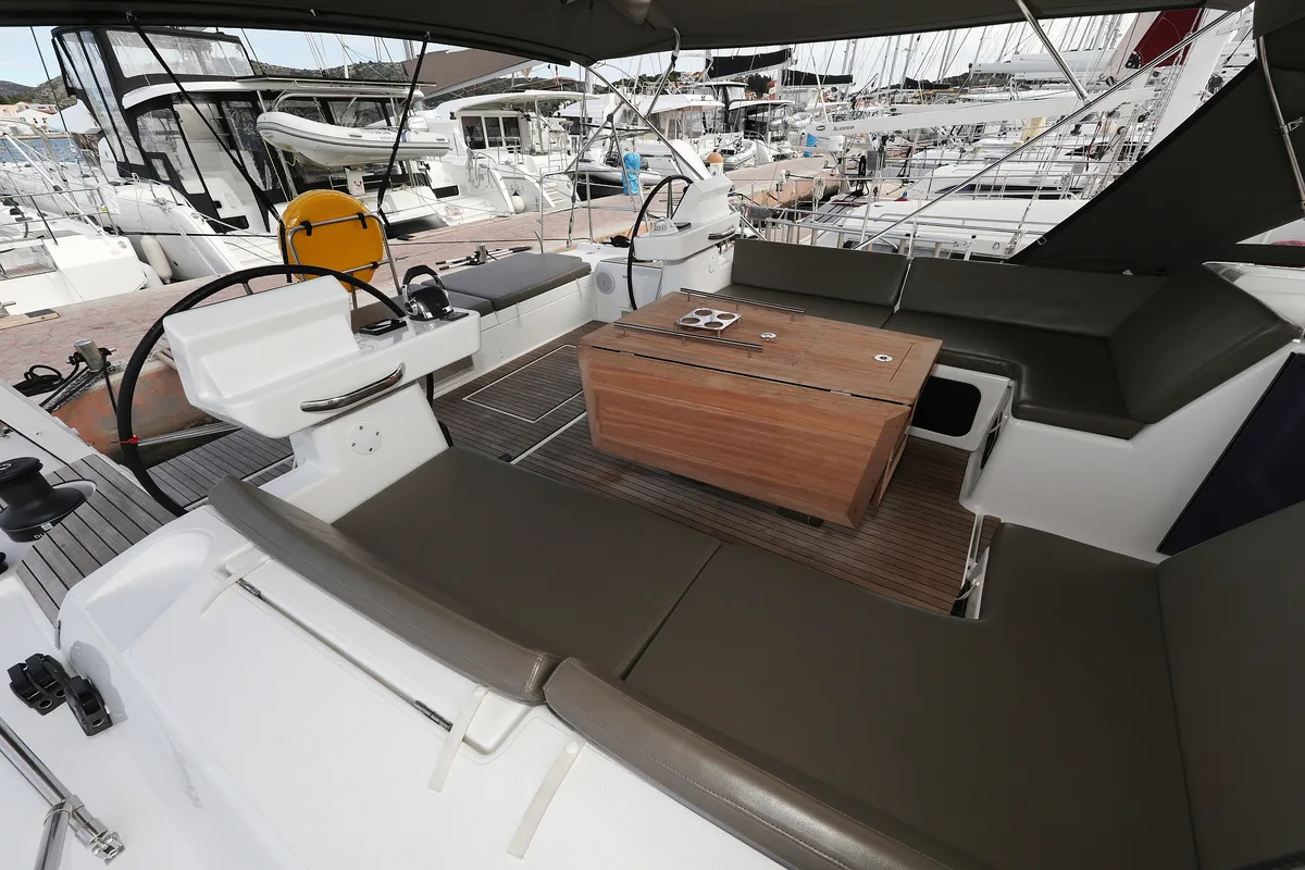 Cockpit of Moonlight, a Dufour 56 Exclusive sailboat at Grad Trogir, Croatia