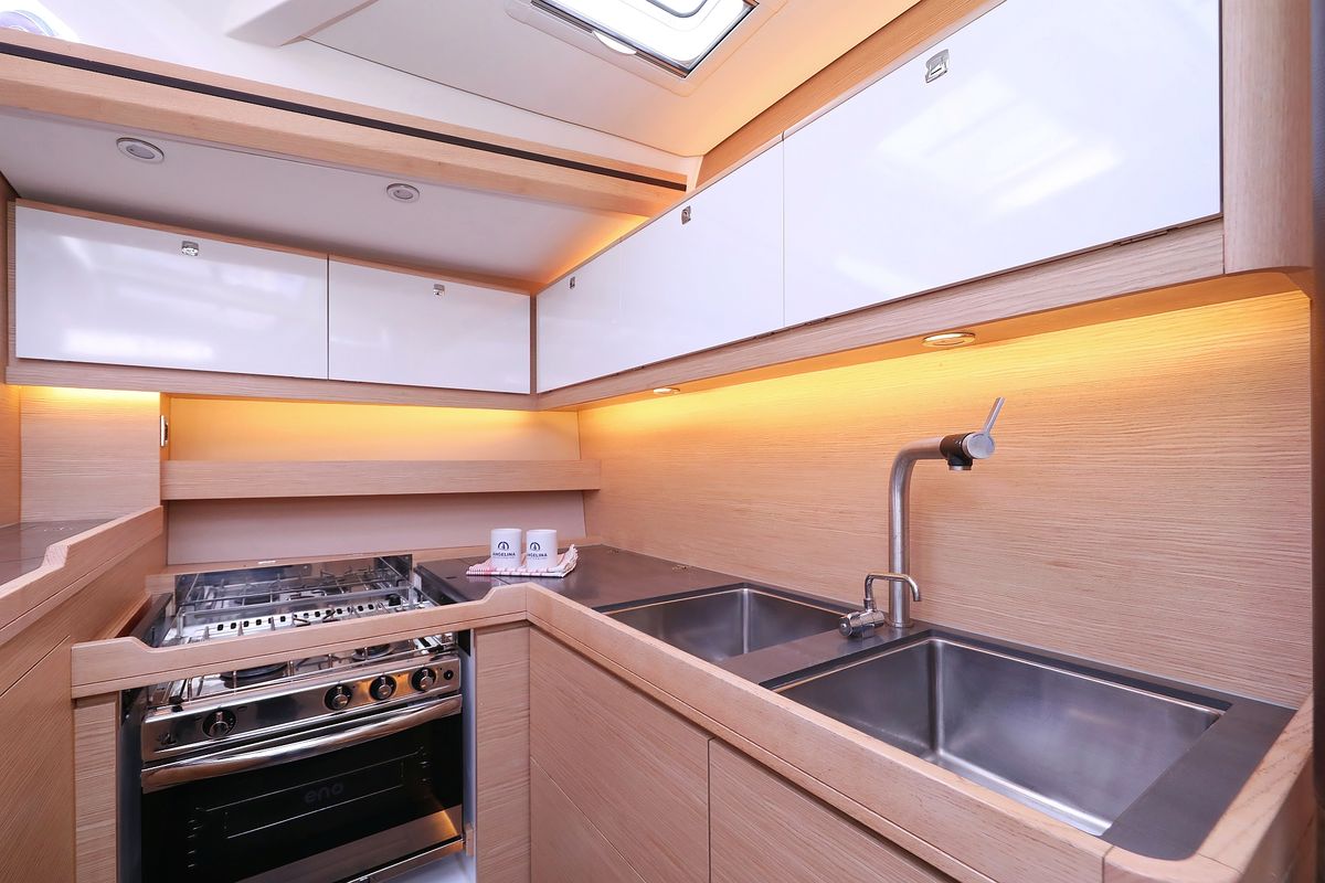 Galley of Moonlight, a Dufour 56 Exclusive sailboat at Grad Trogir, Croatia