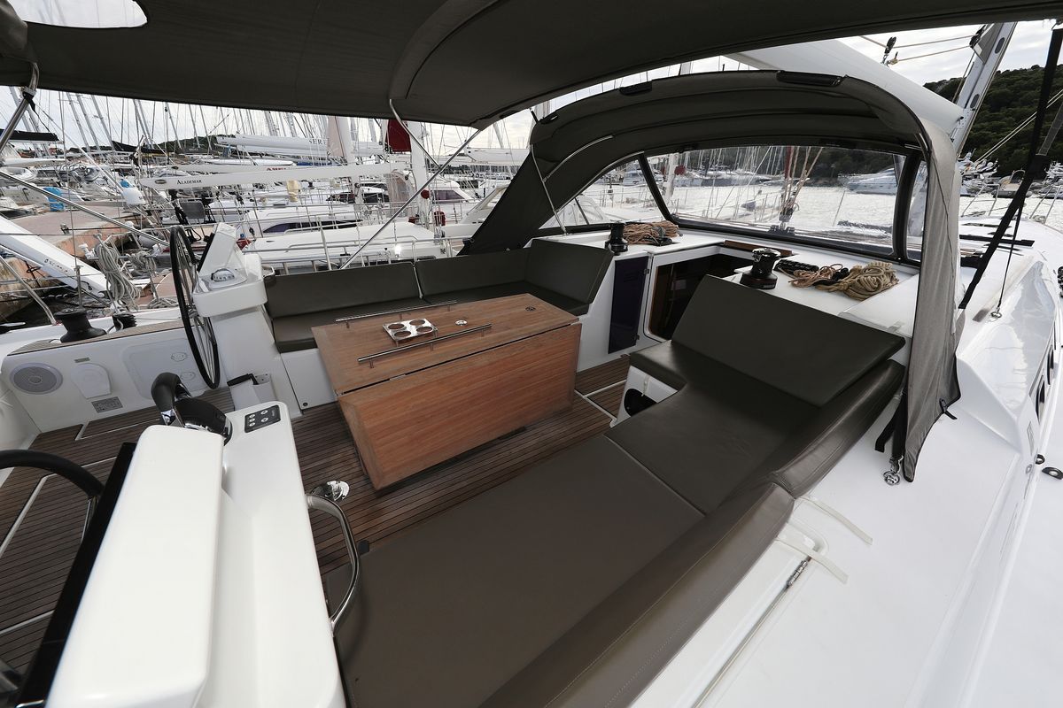 Cockpit of Moonlight, a Dufour 56 Exclusive sailboat at Grad Trogir, Croatia