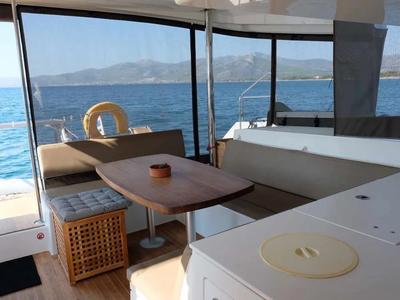 Deck of Cabin 3, a Lagoon 450 Fly catamaran at Municipal Unit of Lefkada, Greece