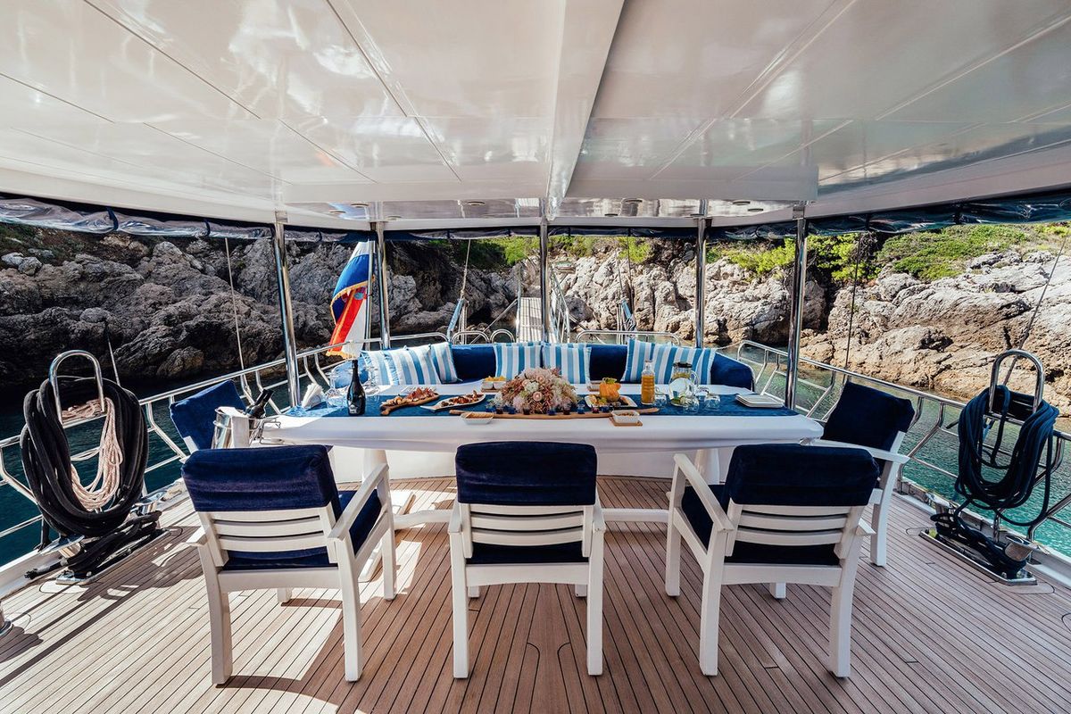 Deck of Maske, a Fethiye Shipyard Maske yacht at Grad Kaštela, Croatia