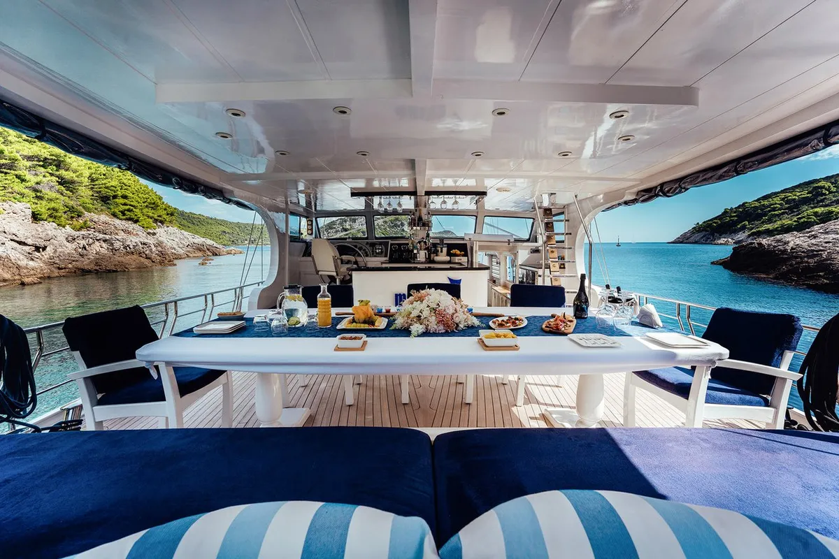 Deck of Maske, a Fethiye Shipyard Maske yacht at Grad Kaštela, Croatia