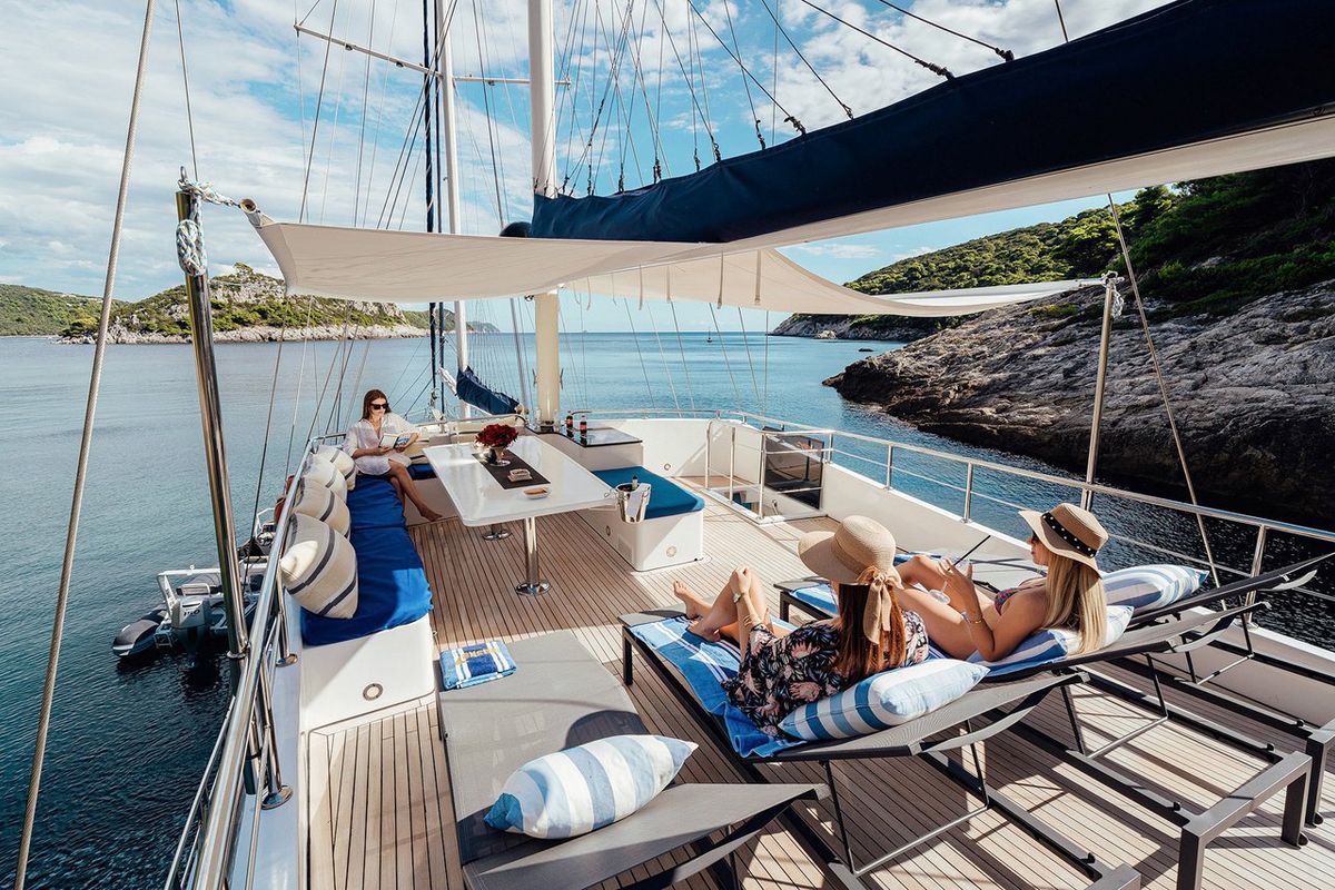 Deck of Maske, a Fethiye Shipyard Maske yacht at Grad Kaštela, Croatia