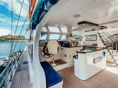 Cockpit of Maske, a Fethiye Shipyard Maske yacht at Grad Kaštela, Croatia