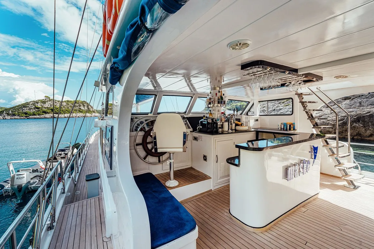 Cockpit of Maske, a Fethiye Shipyard Maske yacht at Grad Kaštela, Croatia