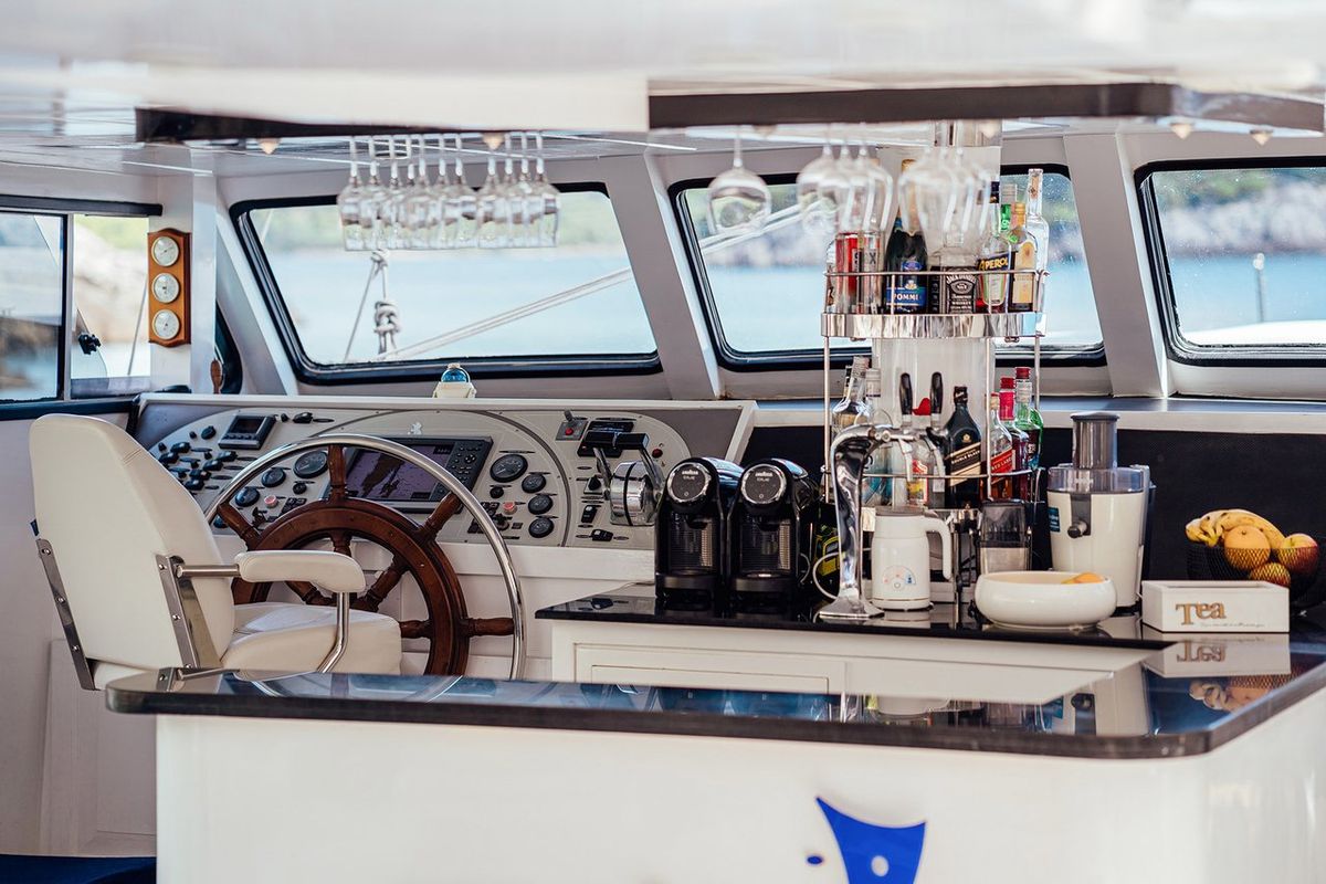 Cockpit of Maske, a Fethiye Shipyard Maske yacht at Grad Kaštela, Croatia