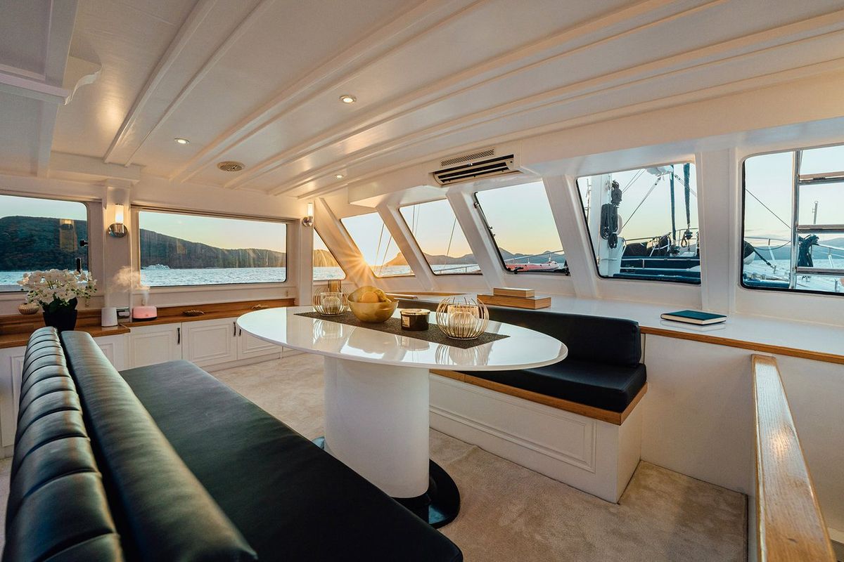 Salon of Maske, a Fethiye Shipyard Maske yacht at Grad Kaštela, Croatia