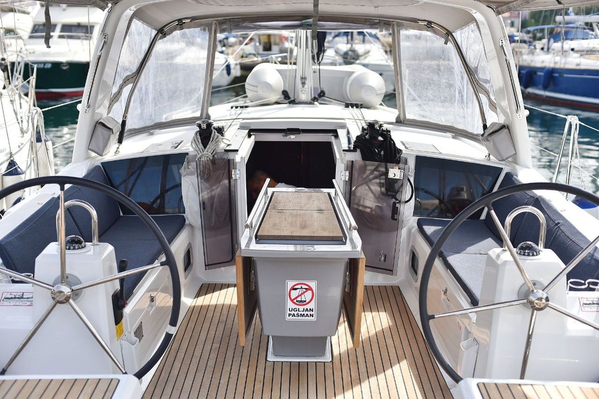Cockpit of Seven, a Beneteau Oceanis 41.1 sailboat at Zadar, Croatia