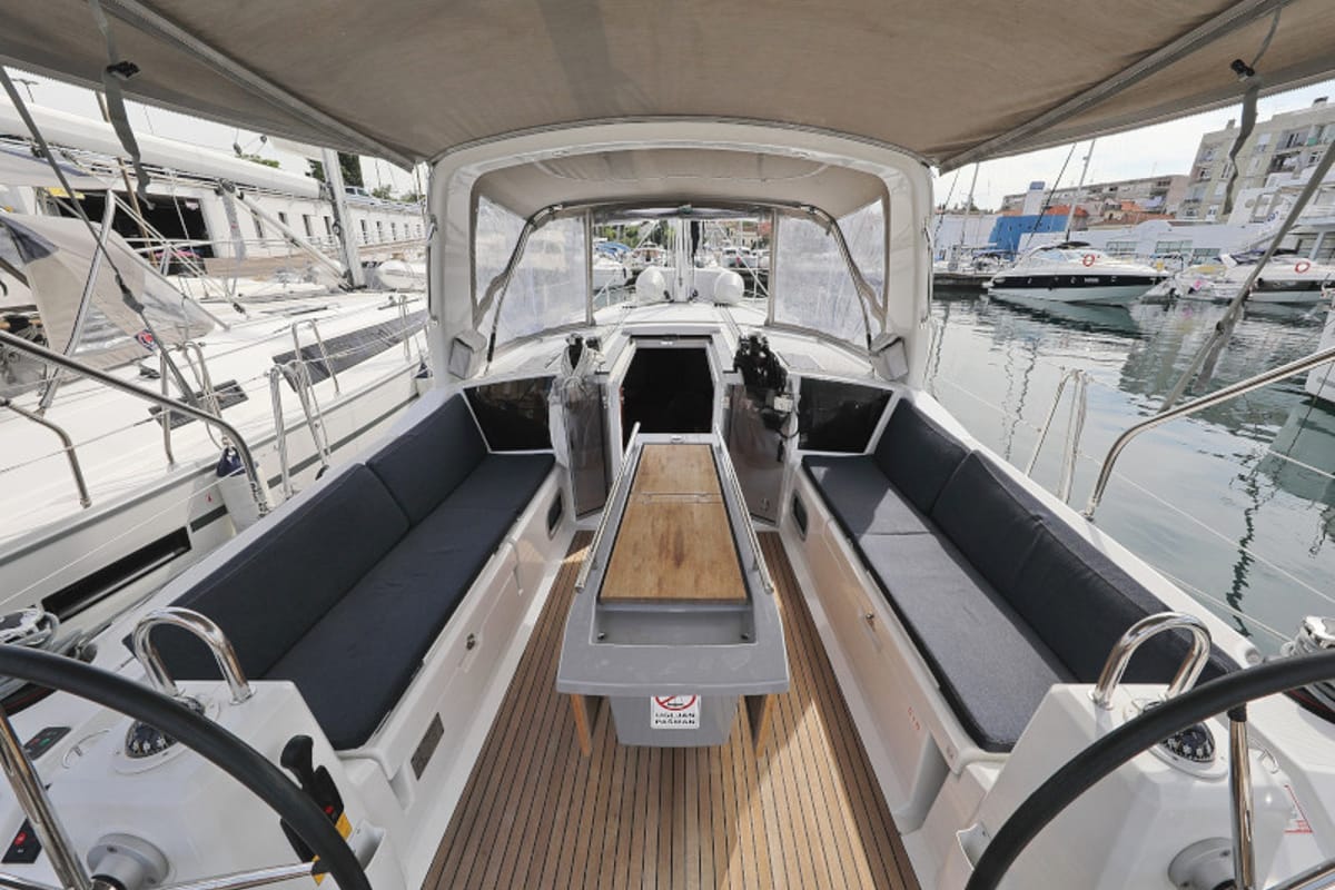 Cockpit of Seven, a Beneteau Oceanis 41.1 sailboat at Zadar, Croatia