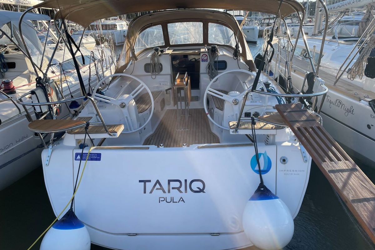 Exterior view of Tariq, a Elan Impression 40 sailboat at Mali Lošinj, Croatia
