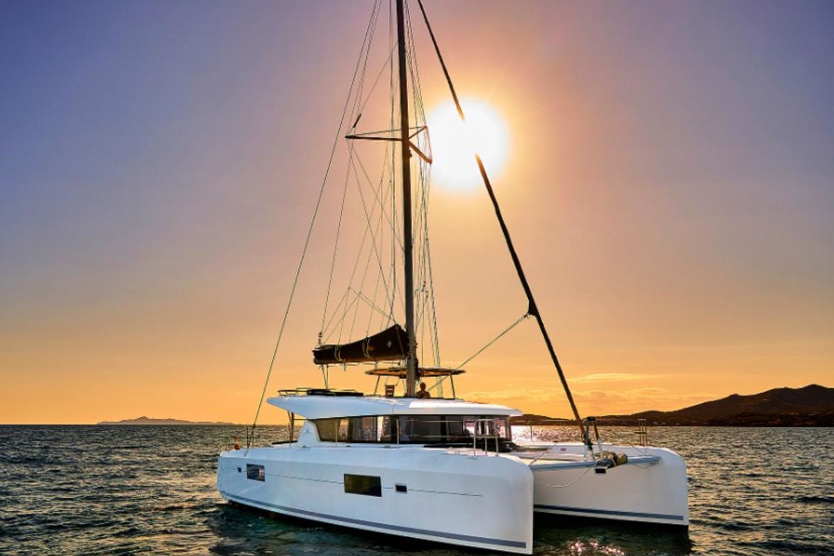Exterior view of Albertina, a Lagoon 42 catamaran at Municipal Unit of Lefkada, Greece