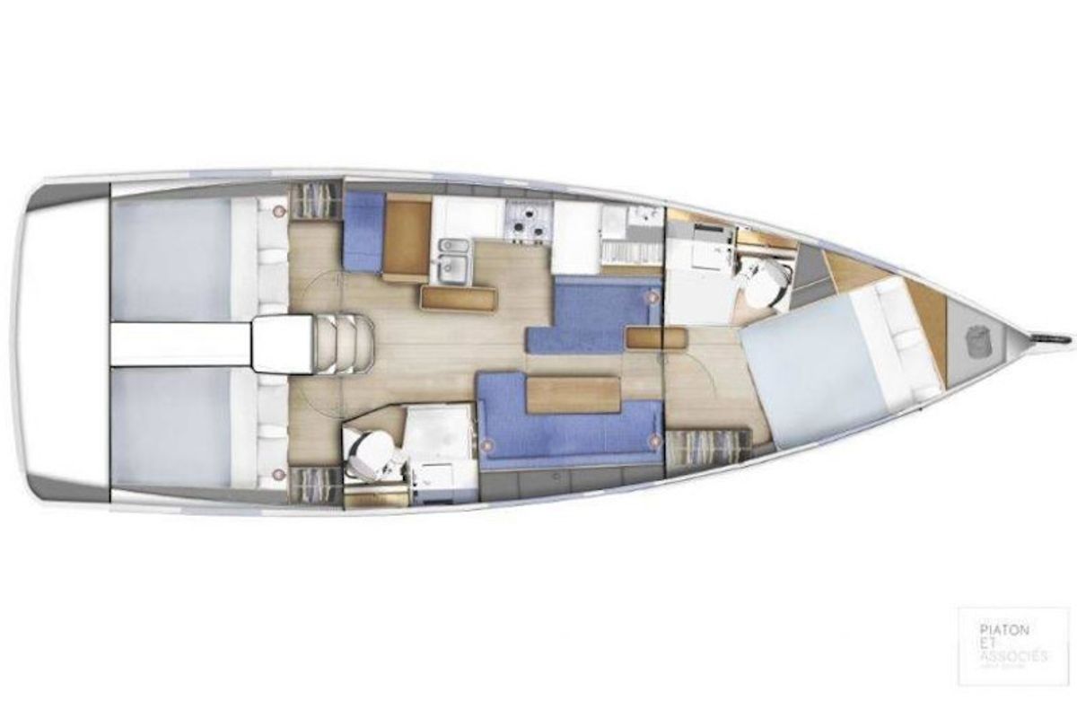 Floor plan of Meliti, a Jeanneau Sun Odyssey 410 sailboat at Municipal Unit of Lefkada, Greece