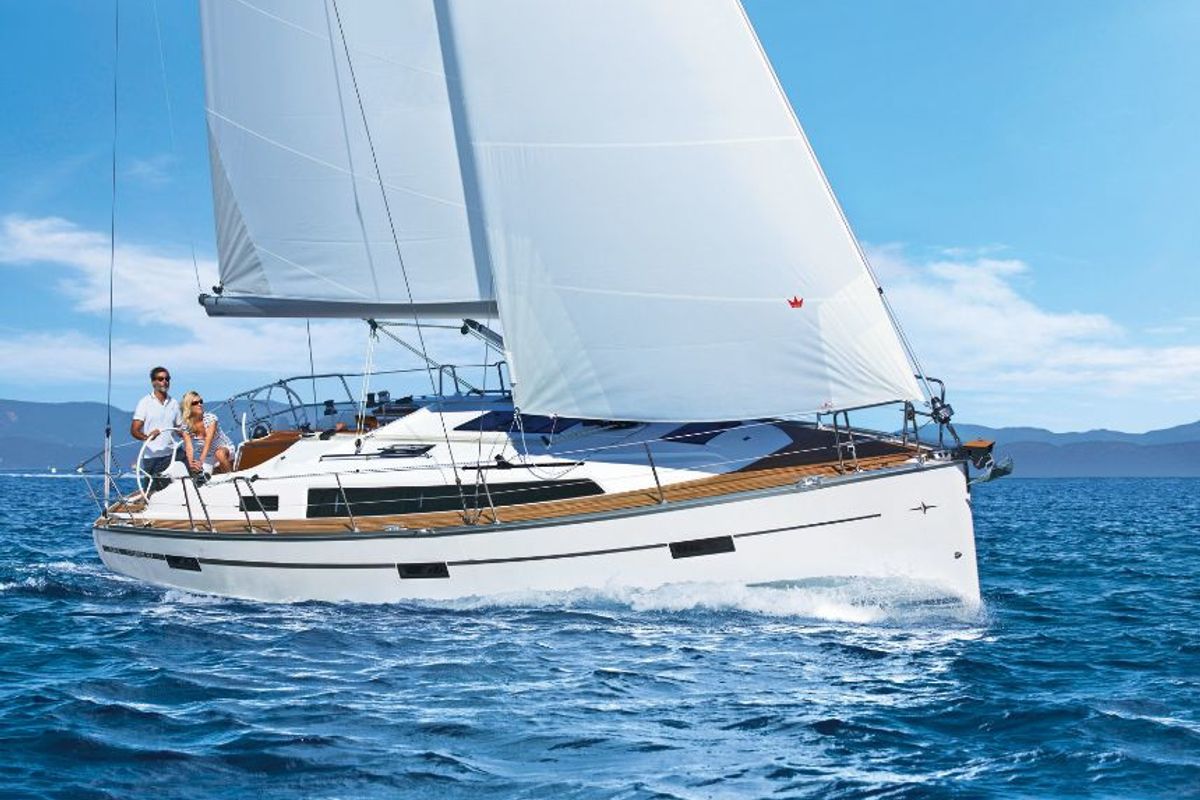 Exterior view of Francesca, a Bavaria Cruiser 37 sailboat at Punta Ala, Italy