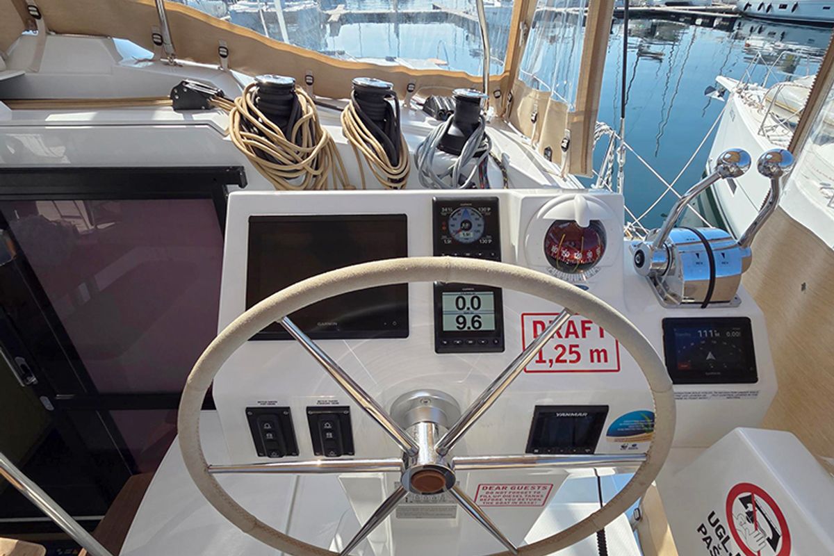 Cockpit of Adriatic Breeze, a Fountaine Pajot Astrea 42 catamaran at Grad Šibenik, Croatia