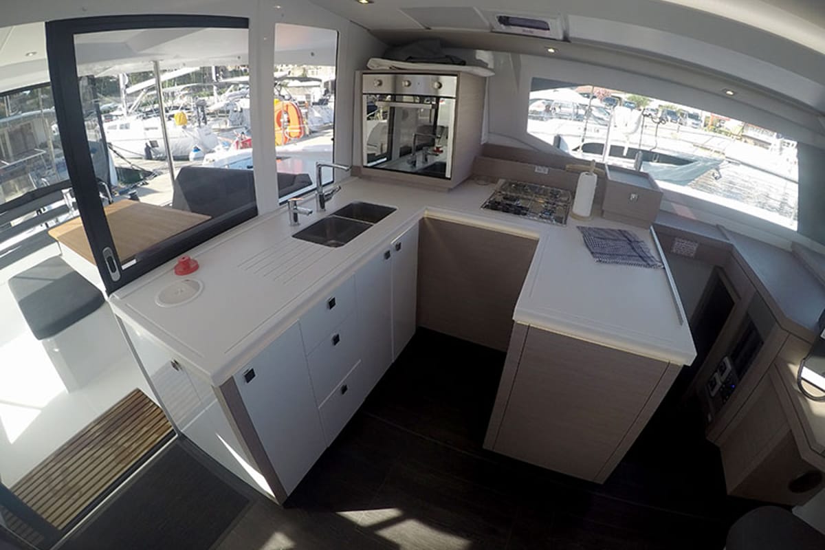 Galley of Adriatic Breeze, a Fountaine Pajot Astrea 42 catamaran at Grad Šibenik, Croatia