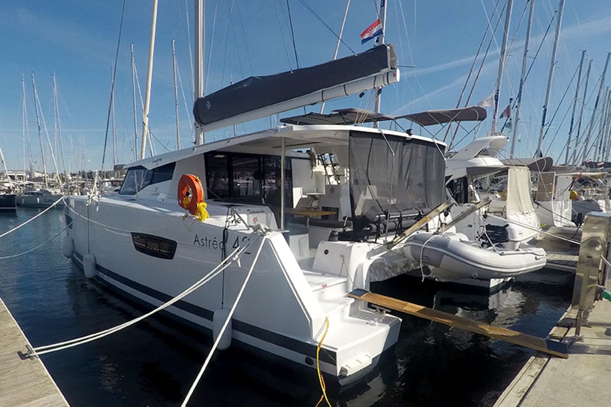 Exterior view of Adriatic Breeze, a Fountaine Pajot Astrea 42 catamaran at Grad Šibenik, Croatia