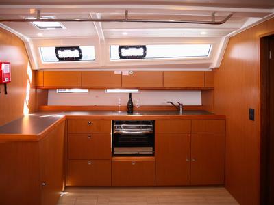 Galley of Skrivena, a Bavaria Cruiser 46 sailboat at Grad Kaštela, Croatia