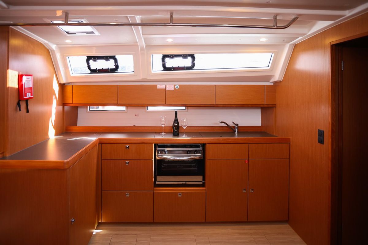 Galley of Skrivena, a Bavaria Cruiser 46 sailboat at Grad Kaštela, Croatia